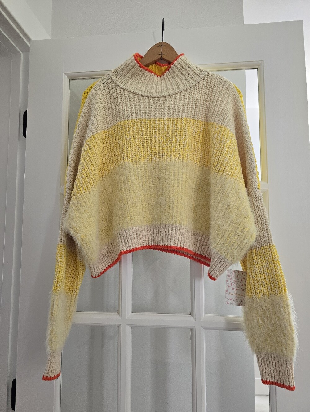 FREE PEOPLE X REVOLVE Sunbrite Colorblock Cropped Knit Yellow Sweater RARE NWT L - Picture 7 of 16